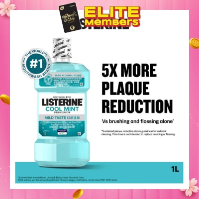 LISTERINE Zero Non Alcohol Mouthwash Cool Mint Less Intense Taste (Kills 99.9% Germs That Causes Bad Breath) 1000ml