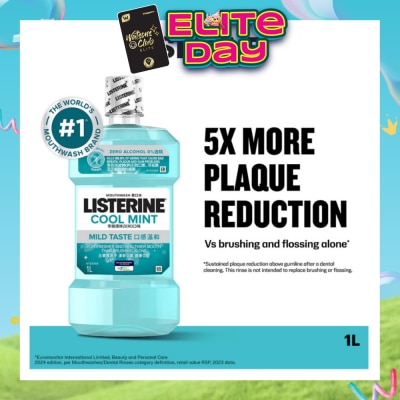 LISTERINE - Zero Non Alcohol Mouthwash Cool Mint Less Intense Taste (Kills 99.9% Germs That Causes Bad Breath) 1000ml