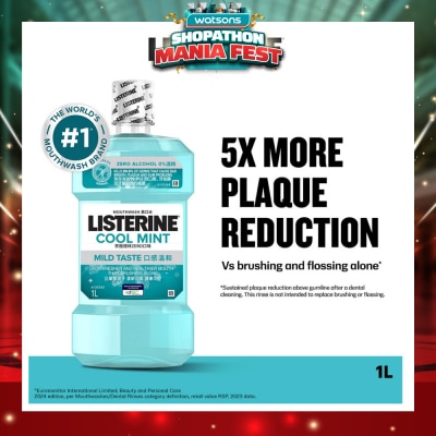 LISTERINE - Zero Non Alcohol Mouthwash Cool Mint Less Intense Taste (Kills 99.9% Germs That Causes Bad Breath) 1000ml