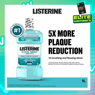 LISTERINE Zero Non Alcohol Mouthwash Cool Mint Less Intense Taste (Kills 99.9% Germs That Causes Bad Breath) 1000ml