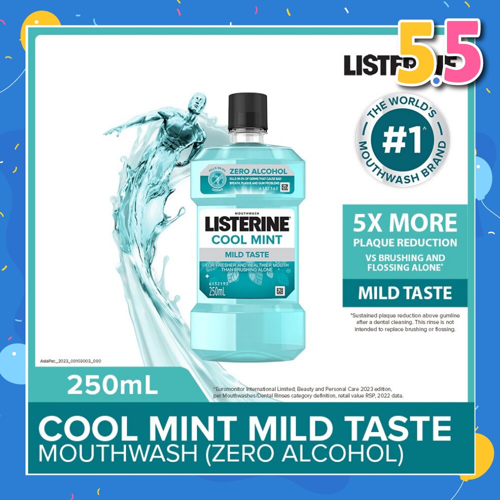 Listerine Zero Non Alcohol Mouthwash Cool Mint Less Intense Taste 250ml