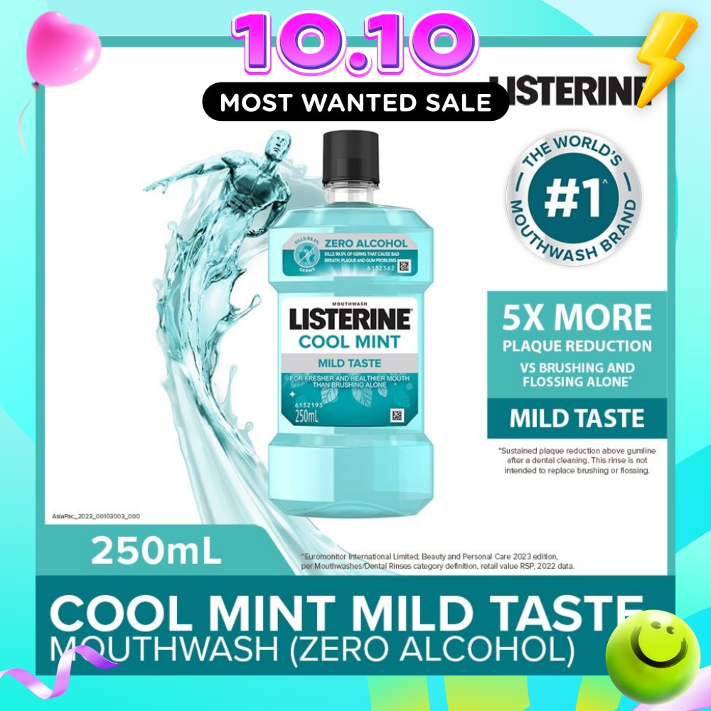 Listerine Zero Non Alcohol Mouthwash Cool Mint Less Intense Taste 250ml image