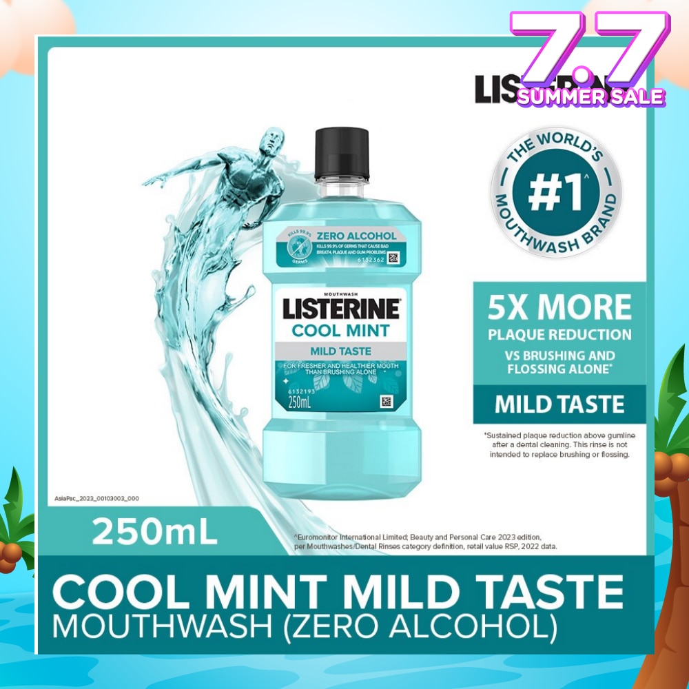 Listerine Zero Non Alcohol Mouthwash Cool Mint Less Intense Taste 250ml
