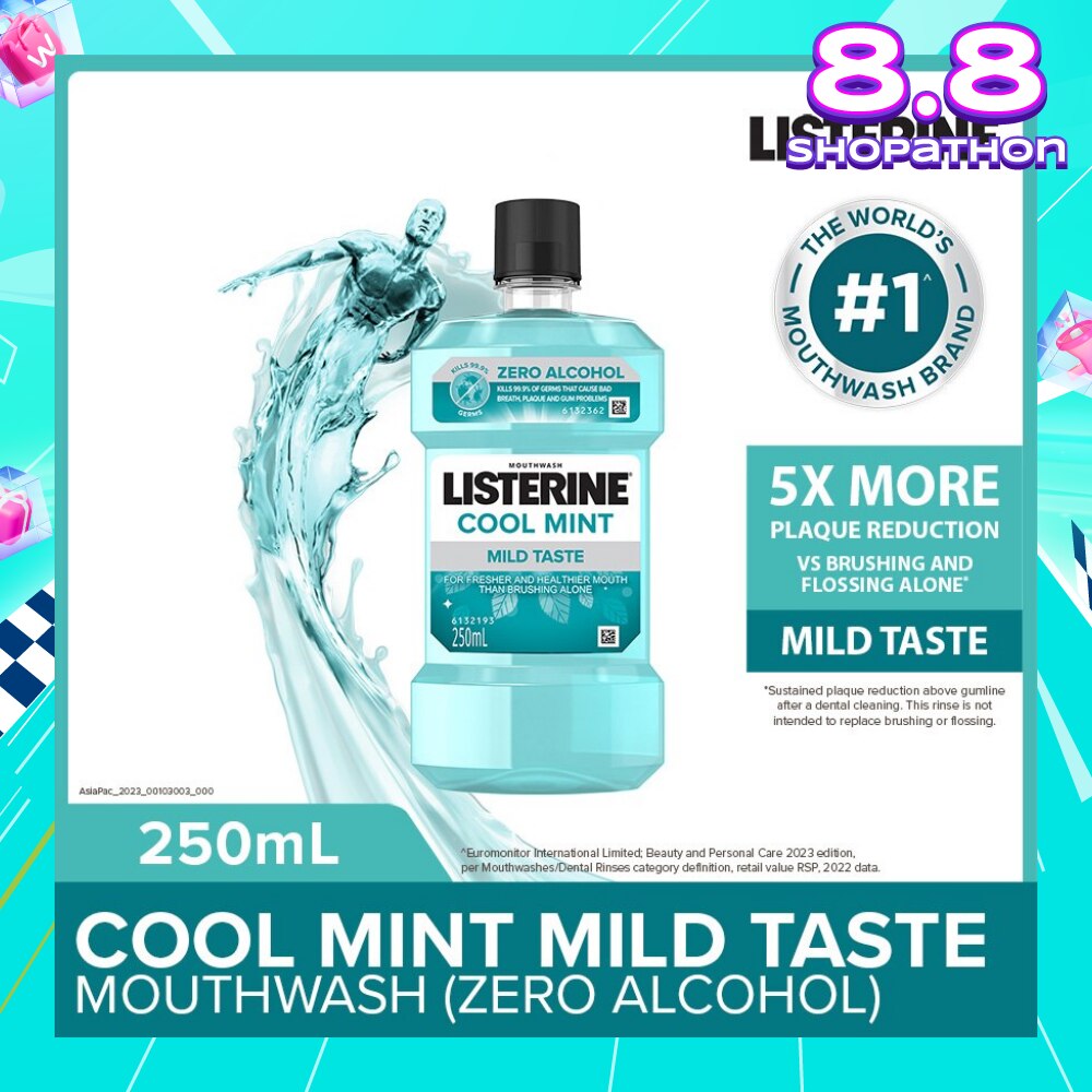 Listerine Zero Non Alcohol Mouthwash Cool Mint Less Intense Taste 250ml