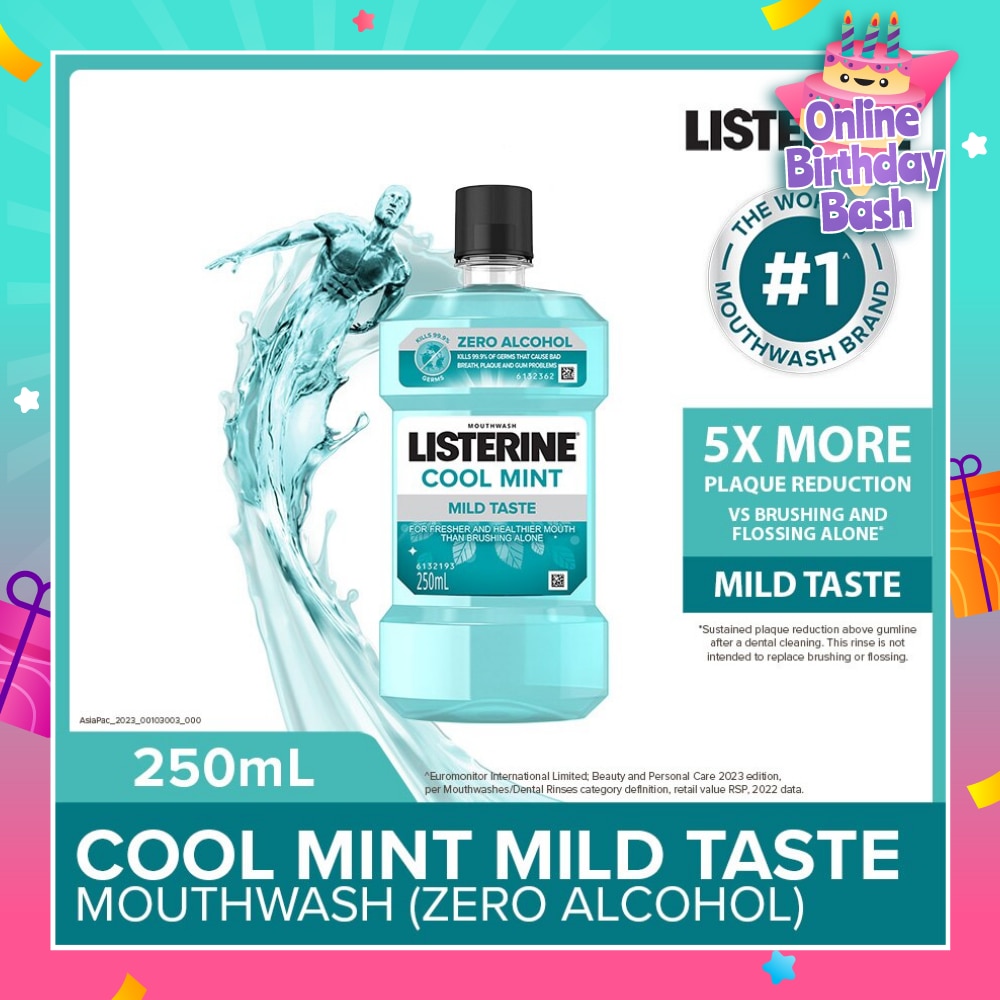 Listerine Zero Non Alcohol Mouthwash Cool Mint Less Intense Taste 250ml