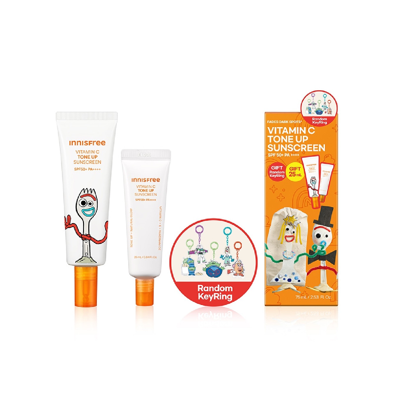 X Toy Story 5 Vitamin C Tone Up Sunscreen Set consists of 50ml + 25ml with Free Random Key Ring 1s