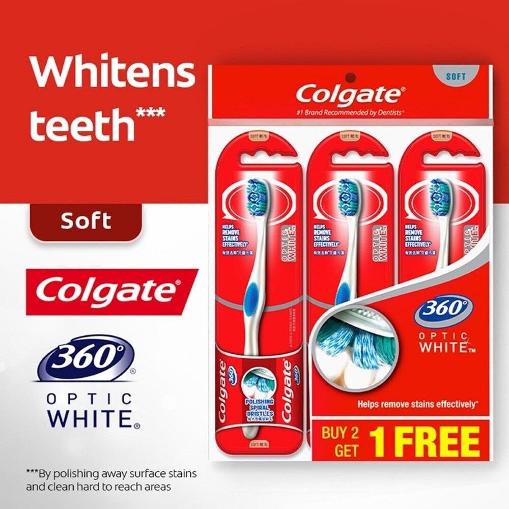 360 Optic White Toothbrush Buy 2 Free 1 Value Pack