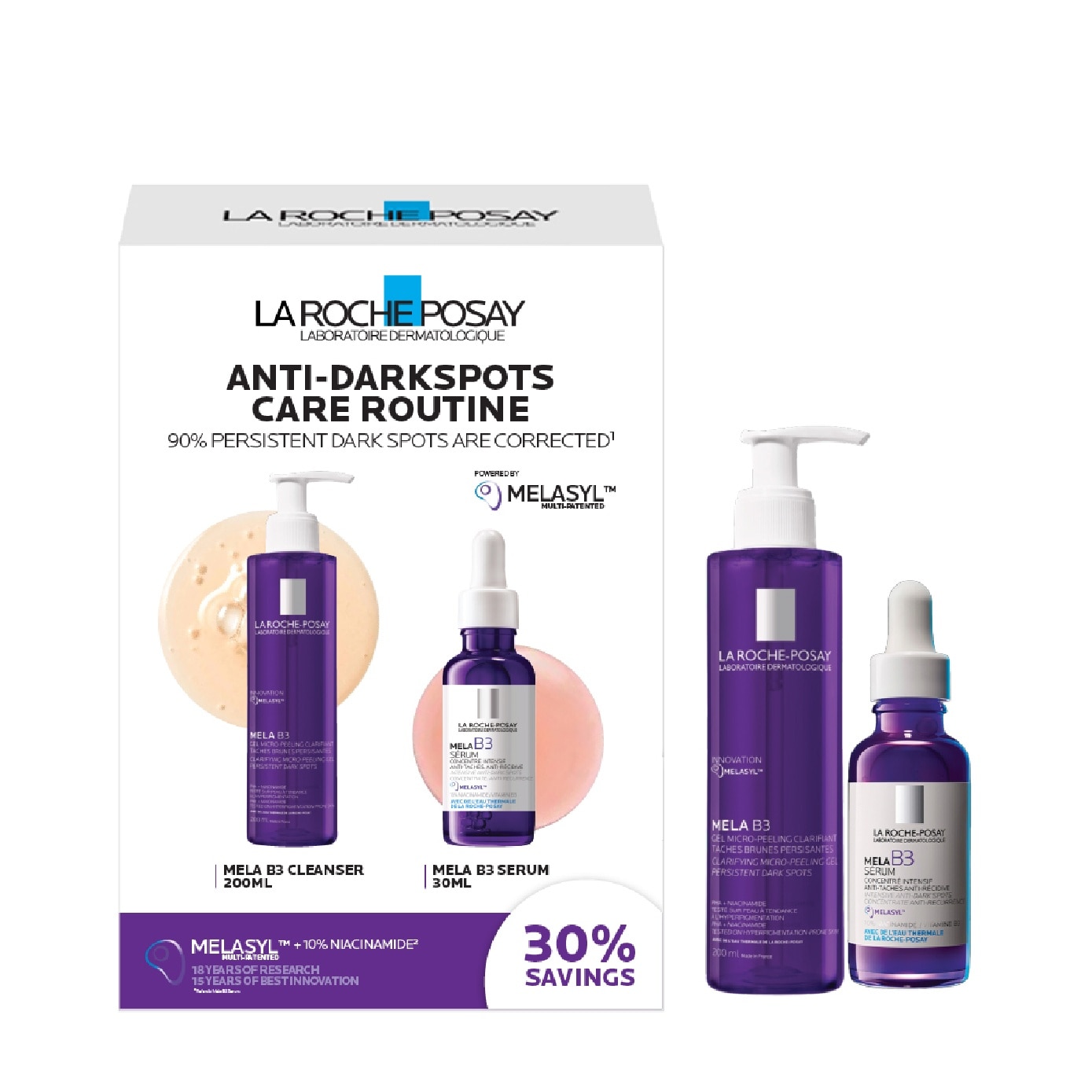 Anti-Dark Spot Care Routine Kit consists Mela B3 Cleanser 200ml + Mela B3 Serum 30ml