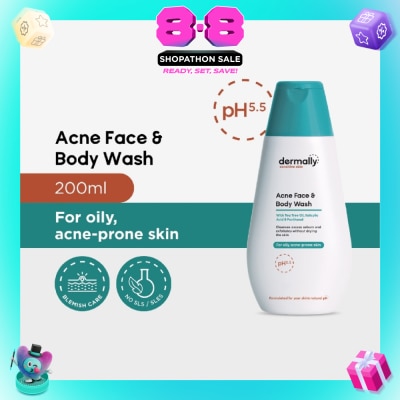 DERMALLY - Sensitive Skin Acne Face & Body Wash 200ml