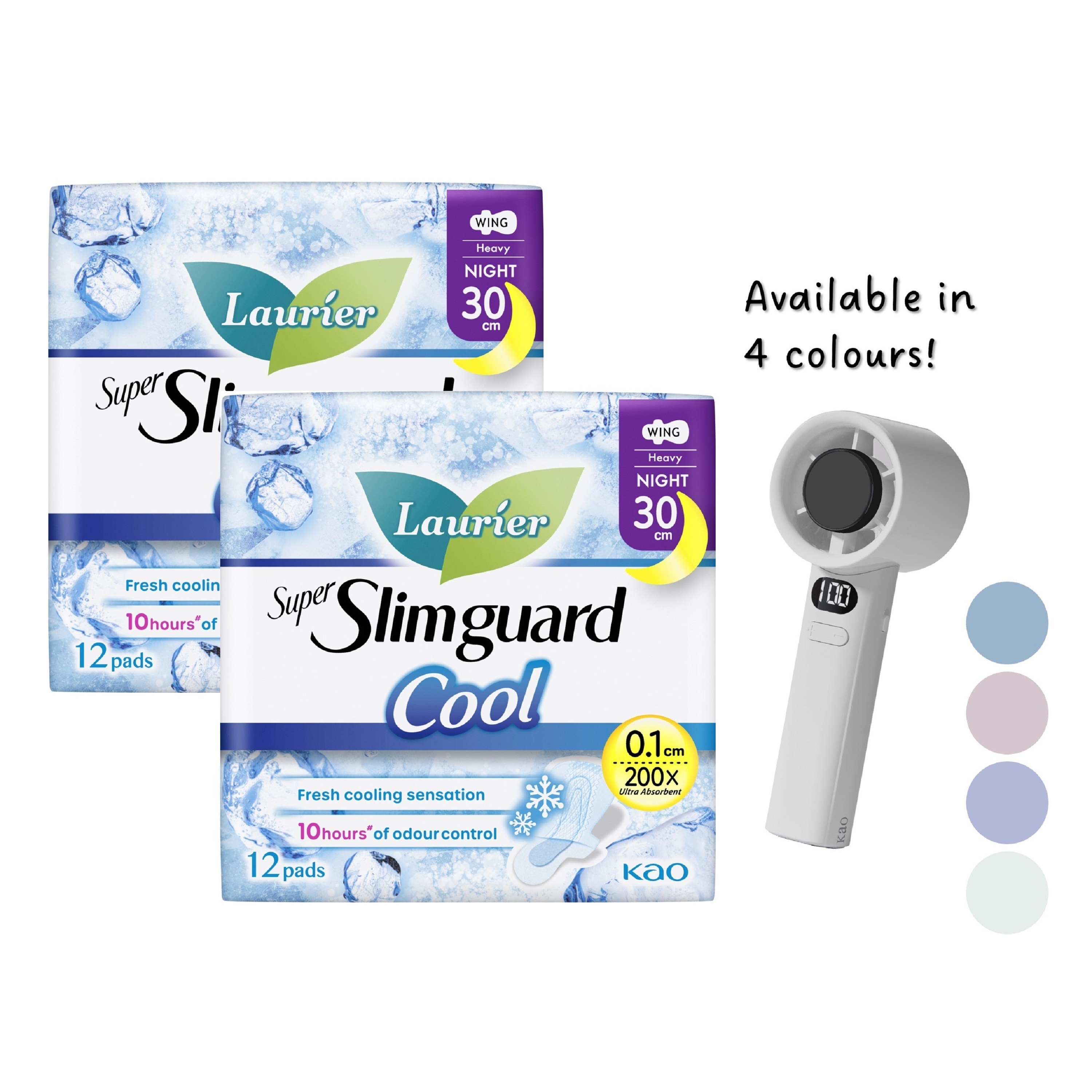 Super Slimguard Cool Night Wing Sanitary Pad Twinpack 30cm 12s x 2 (Free Portable Fan 1s While Stock Last)
