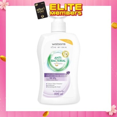 WATSONS Anti-Bacterial Calming Lavender Cream Hand Wash (For Sensitive Skin) 500ml