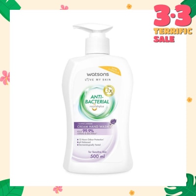 WATSONS Anti-Bacterial Calming Lavender Cream Hand Wash (For Sensitive Skin) 500ml