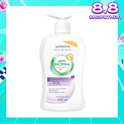 WATSONS Anti-Bacterial Calming Lavender Cream Hand Wash (For Sensitive Skin) 500ml