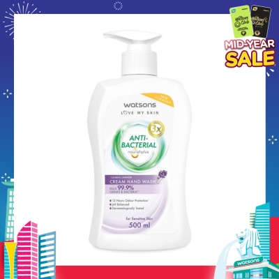 WATSONS Anti-Bacterial Calming Lavender Cream Hand Wash (For Sensitive Skin) 500ml