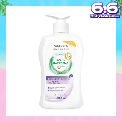 WATSONS Anti-Bacterial Calming Lavender Cream Hand Wash (For Sensitive Skin) 500ml