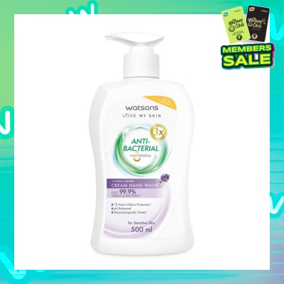 WATSONS Anti-Bacterial Calming Lavender Cream Hand Wash (For Sensitive Skin) 500ml