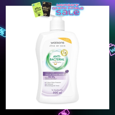 WATSONS Anti-Bacterial Calming Lavender Cream Hand Wash (For Sensitive Skin) 500ml