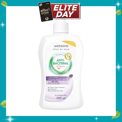 WATSONS Anti Bacterial Calming Lavender Cream Hand Wash (For Sensitive Skin) 500ml image