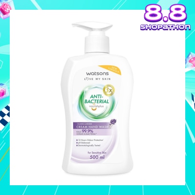 WATSONS Anti-Bacterial Calming Lavender Cream Hand Wash (For Sensitive Skin) 500ml