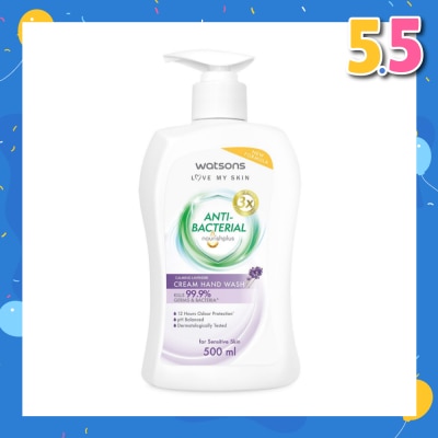 WATSONS Anti-Bacterial Calming Lavender Cream Hand Wash (For Sensitive Skin) 500ml