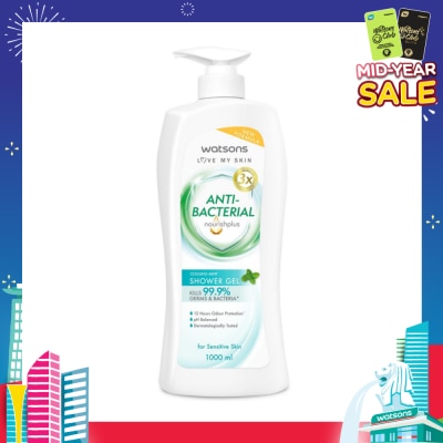 WATSONS Anti-Bacterial Cooling Mint Shower Gel (For Sensitive Skin) 1000ml