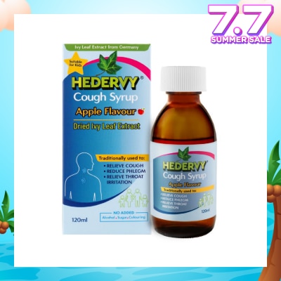 HEDERVY Cough Syrup Apple (Suitable For Kids, To Relieve Cough, Reduce Phlegm & Relieve Throat Irritation) 120ml