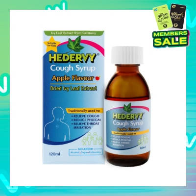 HEDERVY Cough Syrup Apple (Suitable For Kids, To Relieve Cough, Reduce Phlegm & Relieve Throat Irritation) 120ml