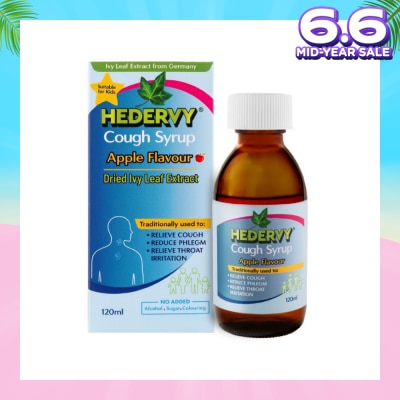 HEDERVY Cough Syrup Apple (Suitable For Kids, To Relieve Cough, Reduce Phlegm & Relieve Throat Irritation) 120ml