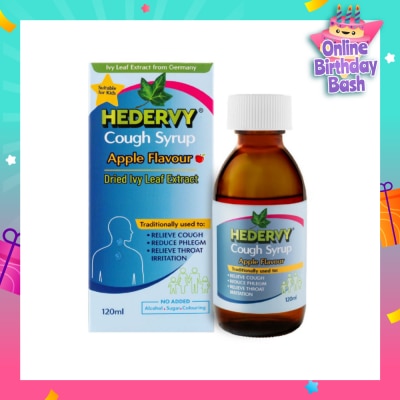 HEDERVY Cough Syrup Apple (Suitable For Kids, To Relieve Cough, Reduce Phlegm & Relieve Throat Irritation) 120ml