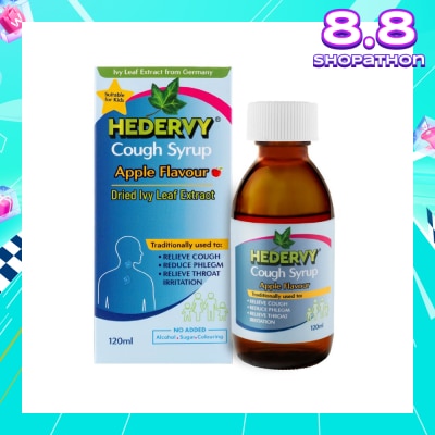 HEDERVY Cough Syrup Apple (Suitable For Kids, To Relieve Cough, Reduce Phlegm & Relieve Throat Irritation) 120ml