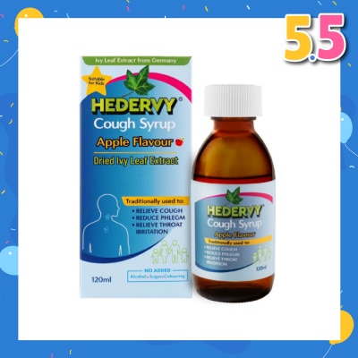 HEDERVY Cough Syrup Apple (Suitable For Kids, To Relieve Cough, Reduce Phlegm & Relieve Throat Irritation) 120ml