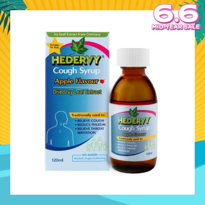 HEDERVY Cough Syrup Apple (Suitable For Kids, To Relieve Cough, Reduce Phlegm & Relieve Throat Irritation) 120ml
