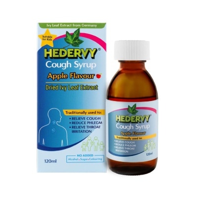 HEDERVY Cough Syrup Apple (Suitable For Kids, To Relieve Cough, Reduce Phlegm & Relieve Throat Irritation) 120ml