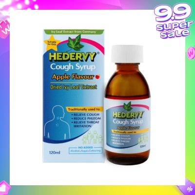 HEDERVY Cough Syrup Apple (Suitable For Kids, To Relieve Cough, Reduce Phlegm & Relieve Throat Irritation) 120ml