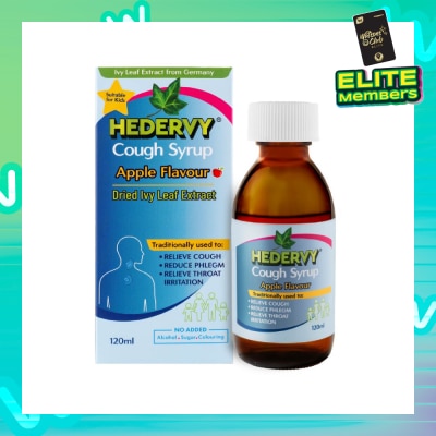 HEDERVY Cough Syrup Apple (Suitable For Kids, To Relieve Cough, Reduce Phlegm & Relieve Throat Irritation) 120ml