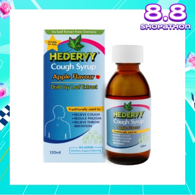 HEDERVY Cough Syrup Apple (Suitable For Kids, To Relieve Cough, Reduce Phlegm & Relieve Throat Irritation) 120ml