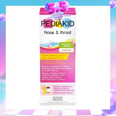 PEDIAKID - Gluten Free Agave Syrup + Natural Honey Lemon Flavoured Prebiotics For Throat and Respiratory 125ml