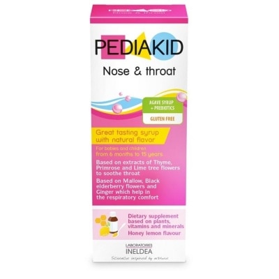 PEDIAKID Gluten Free Agave Syrup + Natural Honey Lemon Flavoured Prebiotics For Throat and Respiratory 125ml