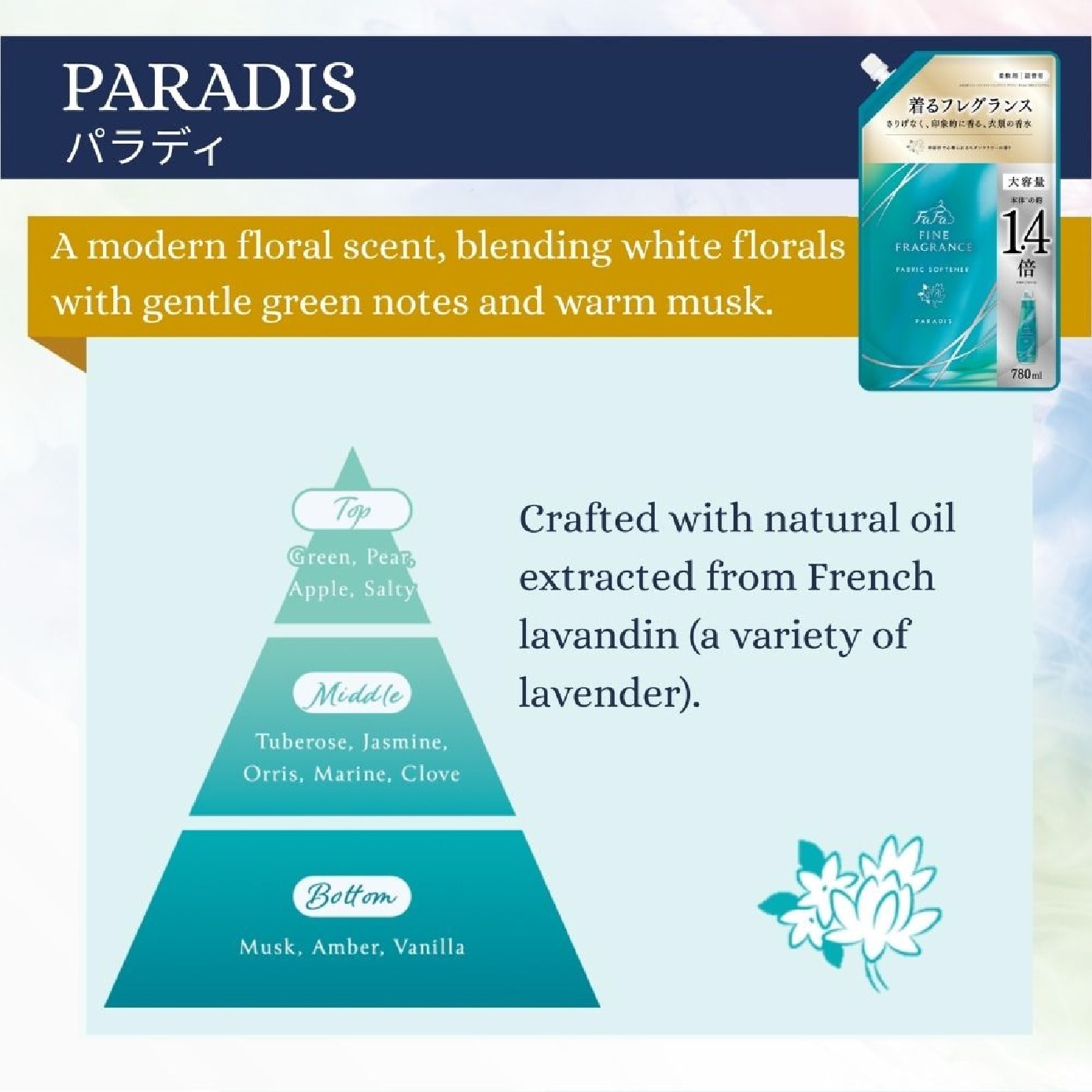 Fine Fragrance Fabric Softener Paradis Refill Pack 780ml