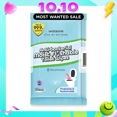 WATSONS Antibacterial Moist Flushable Toilet Wipes 10s x 3 image