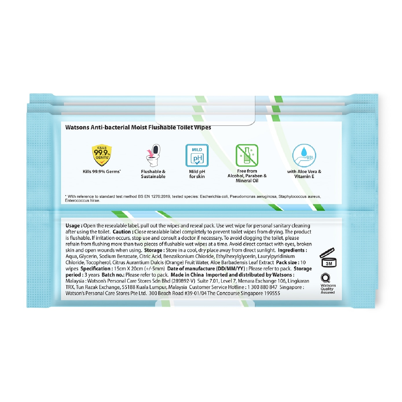 Antibacterial Moist Flushable Toilet Wipes 10s x 3 image