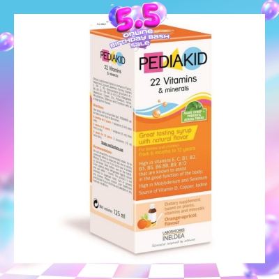 PEDIAKID - 23 Vitamins & Minerals Great Tasting Syrup Dietry Supplement Orange-Apricot Flavour (From 6mths to 12yrs old) 125ml