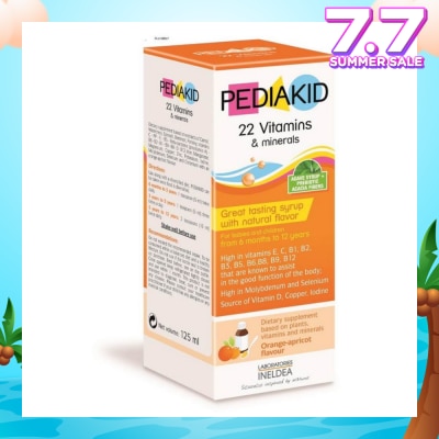 PEDIAKID 23 Vitamins & Minerals Great Tasting Syrup Dietry Supplement Orange-Apricot Flavour (From 6mths to 12yrs old) 125ml