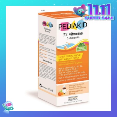 PEDIAKID 23 Vitamins & Minerals Great Tasting Syrup Dietry Supplement Orange-Apricot Flavour (From 6
