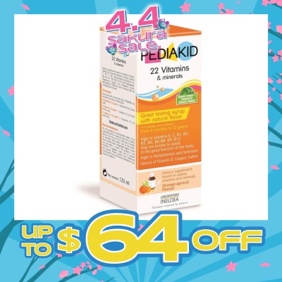 PEDIAKID - 23 Vitamins & Minerals Great Tasting Syrup Dietry Supplement Orange-Apricot Flavour (From 6mths to 12yrs old) 125ml