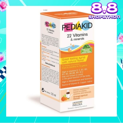 PEDIAKID 23 Vitamins & Minerals Great Tasting Syrup Dietry Supplement Orange-Apricot Flavour (From 6mths to 12yrs old) 125ml