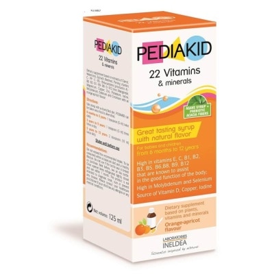 PEDIAKID 23 Vitamins & Minerals Great Tasting Syrup Dietry Supplement Orange-Apricot Flavour (From 6mths to 12yrs old) 125ml