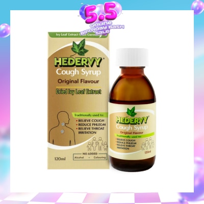 HEDERVY - Cough Syrup Original (To Relieve Cough, Reduce Phlegm & Relieve Throat Irritation) 120ml (Expiry: Feb`2027)