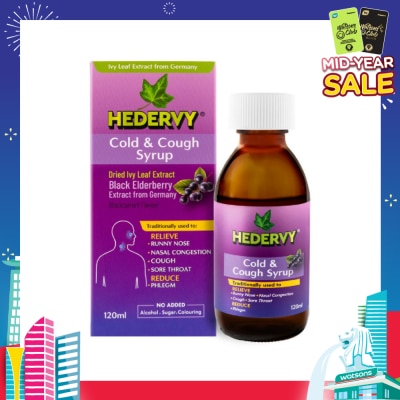 HEDERVY Cold & Cough Syrup Blackcurrant (To Relieve Runny Nose, Nasal Congestion, Cough, Sore Throat & Reduce Phlegm)