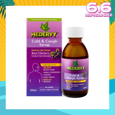 HEDERVY Cold & Cough Syrup Blackcurrant (To Relieve Runny Nose, Nasal Congestion, Cough, Sore Throat & Reduce Phlegm)